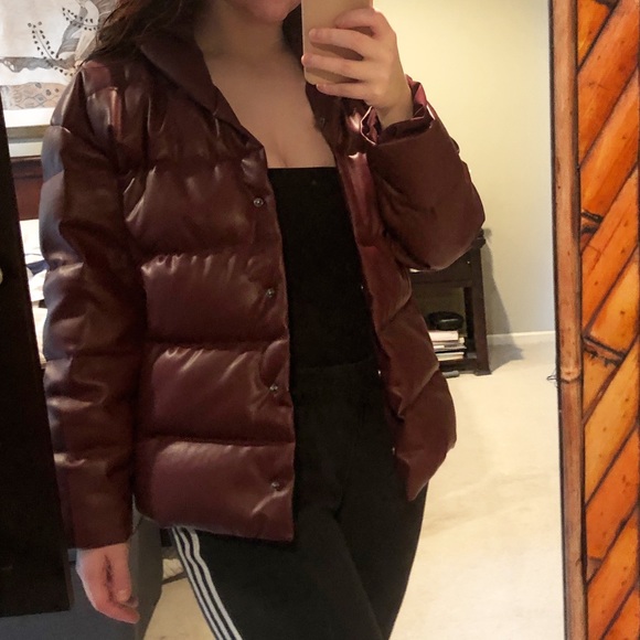 Something Navy Faux Leather Puffer Coat 